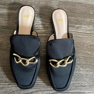 Black Satin Flat Mules